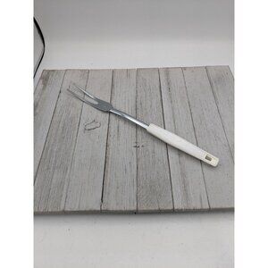 Vintage Meat Fork 12" White Handle Chrome